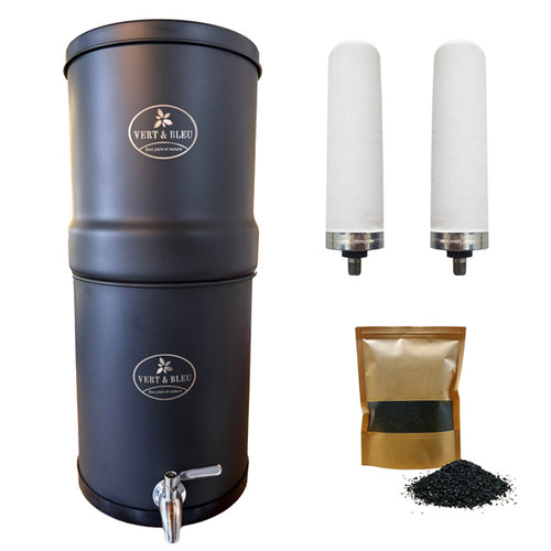 Filtre à eau par gravité avec filtration céramique + granulés de charbon actif