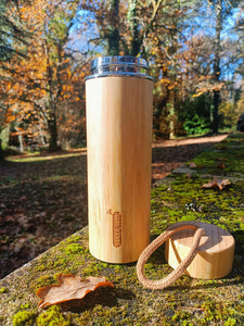 Gourde isotherme à double paroi en inox et revêtement en bambou