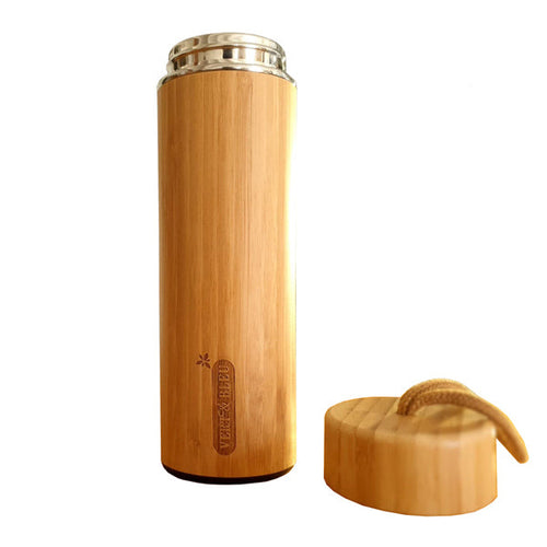 Gourde isotherme inox double paroi avec revêtement en bambou