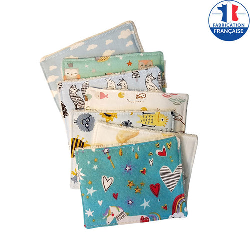 Lot de 7 lingettes lavables pour bébé, motifs garçon