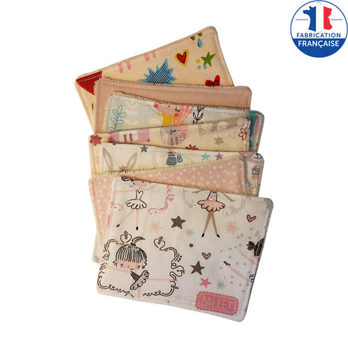 Lot de 7 lingettes lavables pour bébé, motifs fille