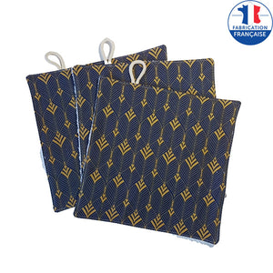 Lot de 3 essuie-tout lavables de couleur bleu aux motifs dorées