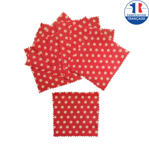 Lot de 8 bee wraps en coton enduit de cire d'abeille de motif pois oranges