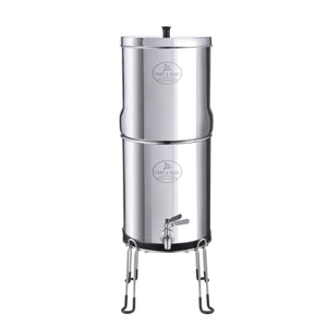 Purificateur d'eau par gravité, filtration céramique Vert & Bleu France et son rehausseur en inox 