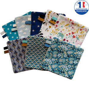 Lot de 8 lingettes lavables en coton aux tons bleu et blanc