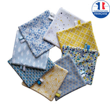 Charger l&#39;image dans la galerie, Lot de 8 lingettes lavables en coton aux tons bleu et jaune