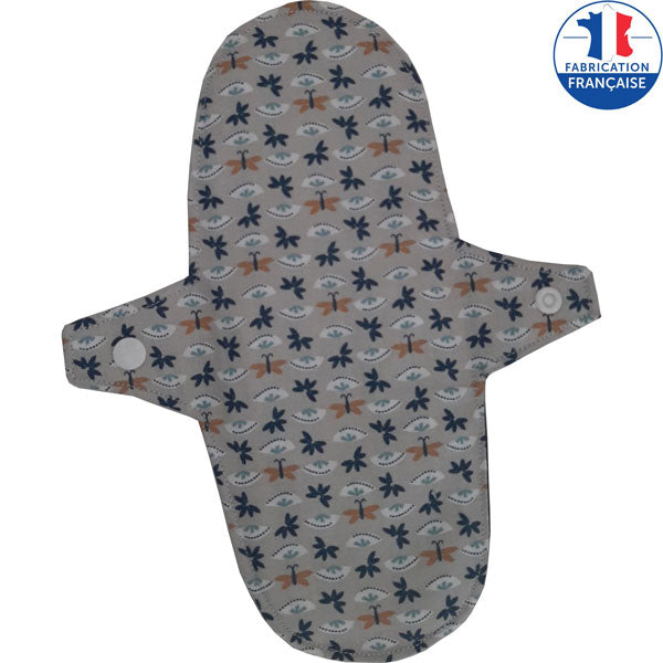 Serviette hygiénique lavable grise aux motifs papillons